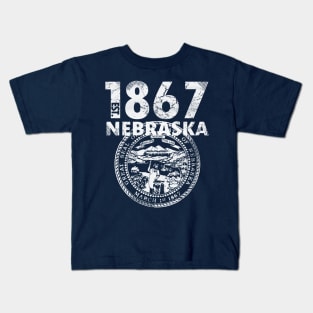 Nebraska State Flag Est 1867 Vintage Distressed Kids T-Shirt